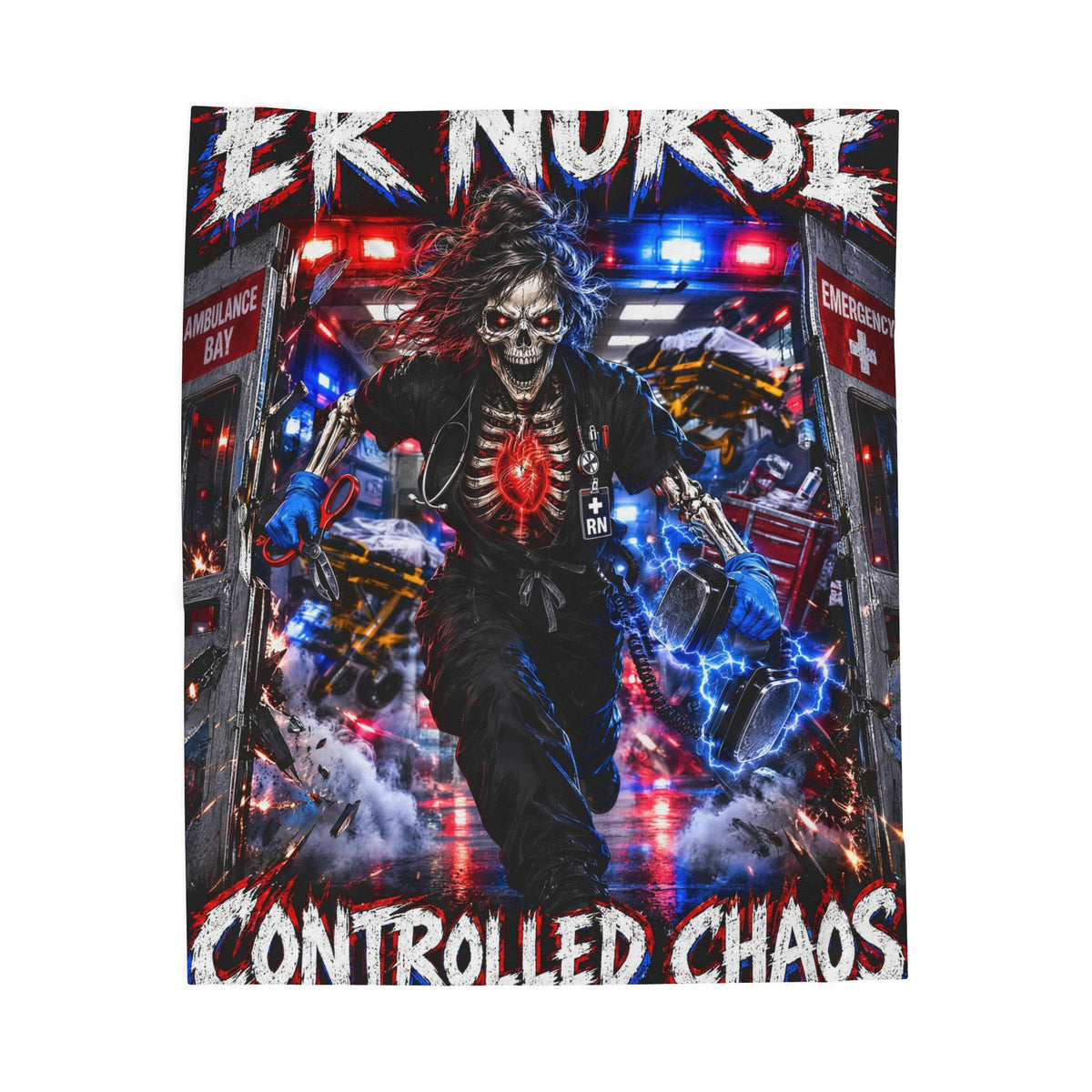 ER Nurse Controlled Chaos Skeleton Velveteen Plush Blanket