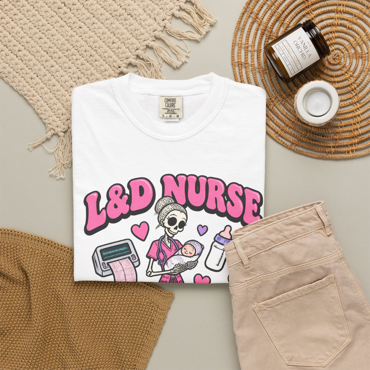 L&D Nurse Delivering the Goods Skinny Skeleton Comfort Colors T-Shirt