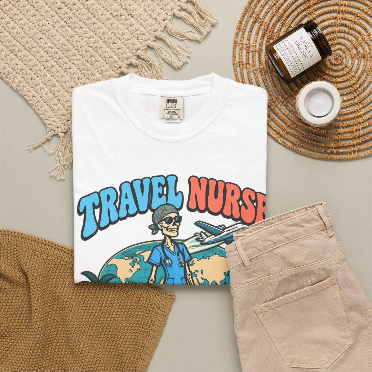 Travel Nurse Have Scrubs Will Travel Skinny Skeleton Comfort Colors T-Shirt
