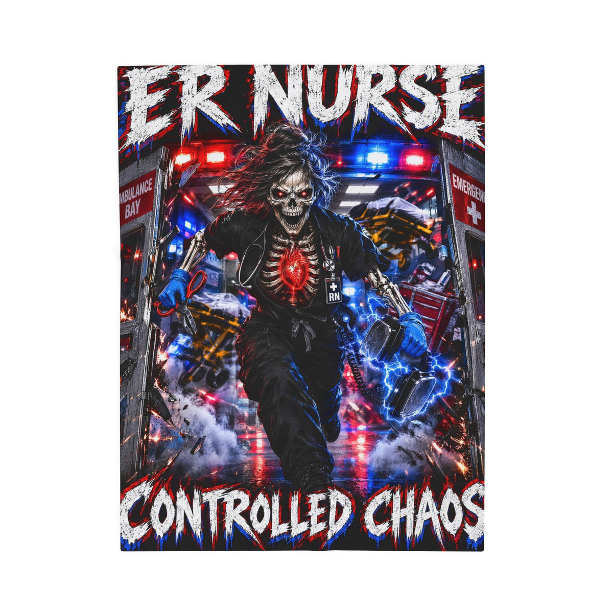 ER Nurse Controlled Chaos Skeleton Velveteen Plush Blanket