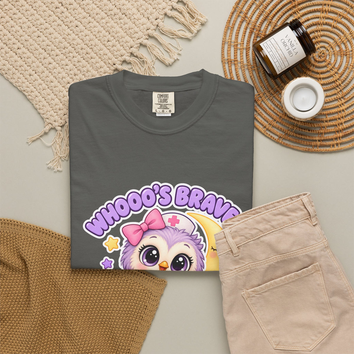 Whooo's Brave You Are Owl Peds Nurse Pink Comfort Colors T-Shirt