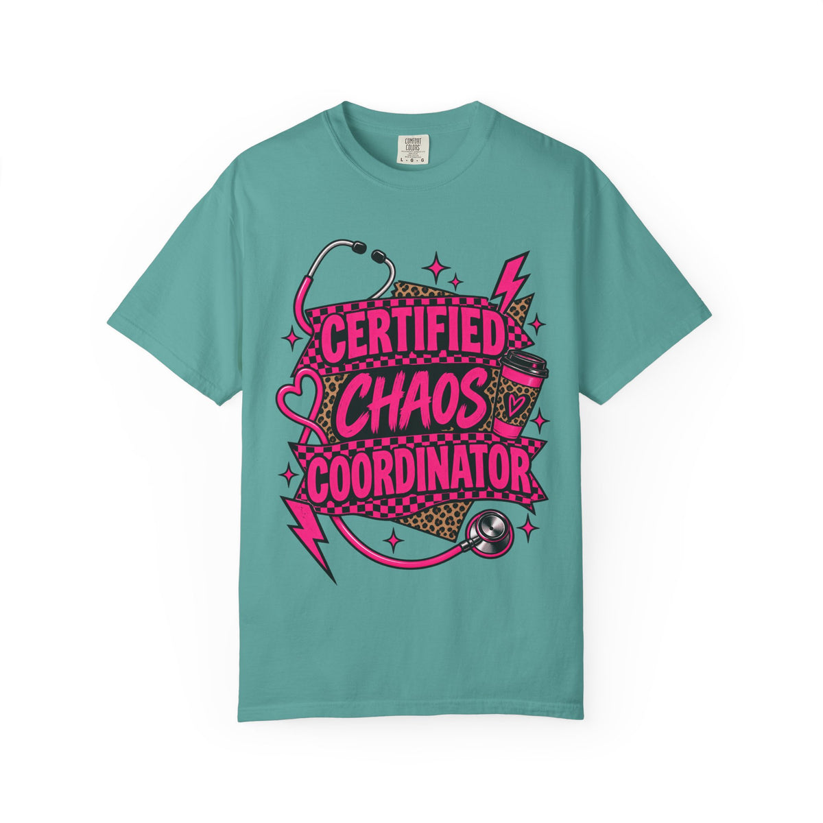 Certified Chaos Coordinator Checkered Leopard Nurse Comfort Colors T-Shirt