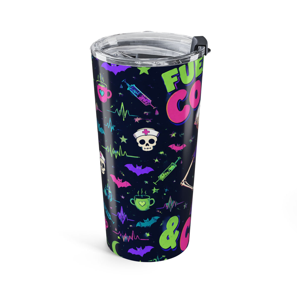 Fueled by Coffee and Chaos Skeleton Nurse 20oz Skinny Tumbler
