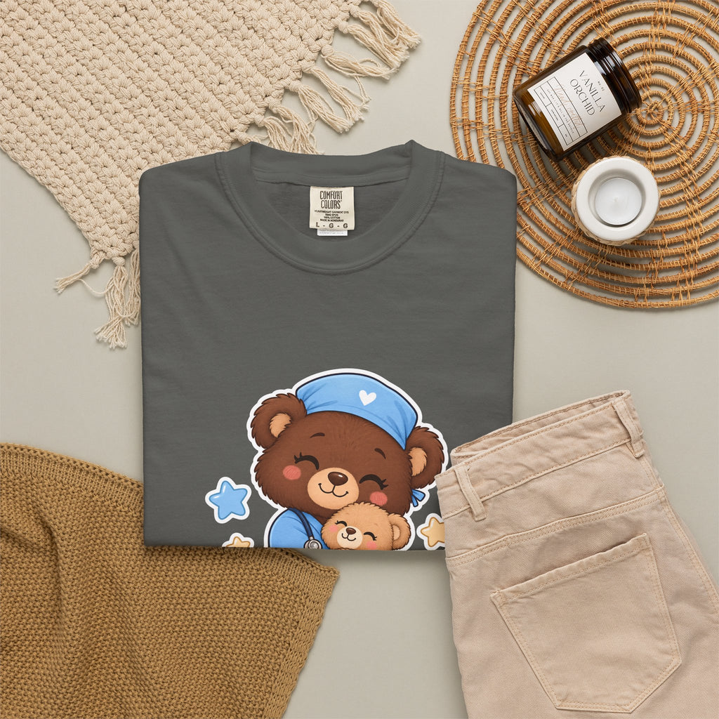Hugs and Bandages Teddy Bear Peds Nurse Blue Comfort Colors T-Shirt