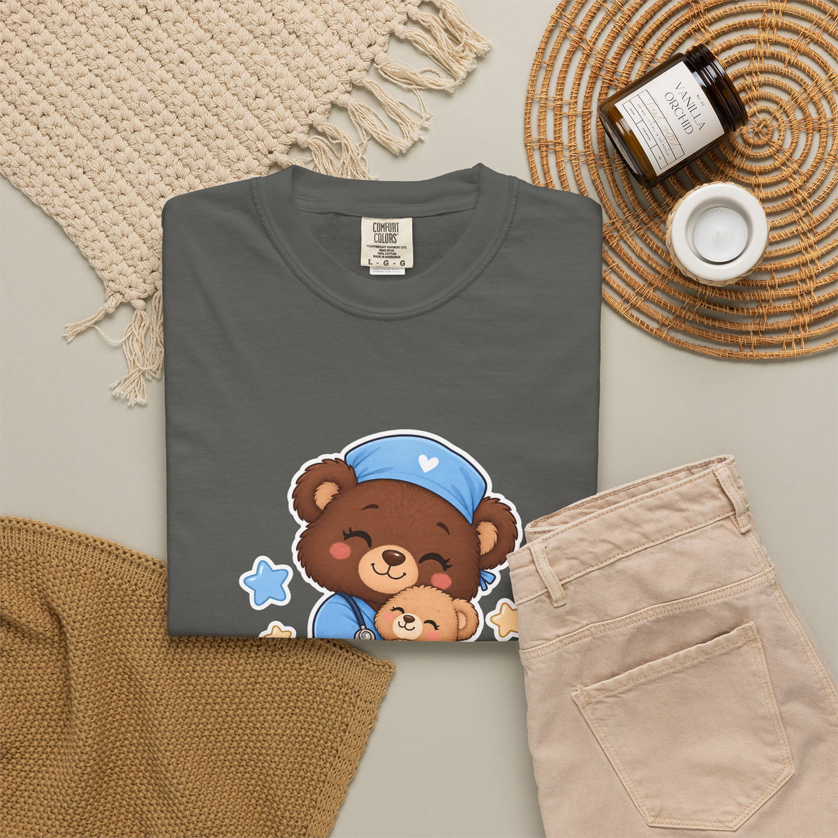 Hugs and Bandages Teddy Bear Peds Nurse Blue Comfort Colors T-Shirt