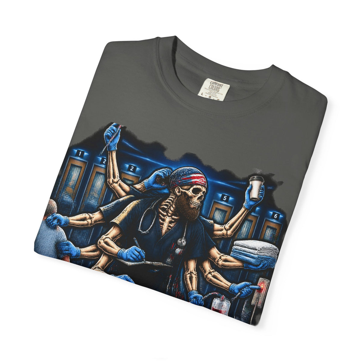 Multitaskin' x6 Patients Skeleton Med Surg Nurse Comfort Colors T-Shirt