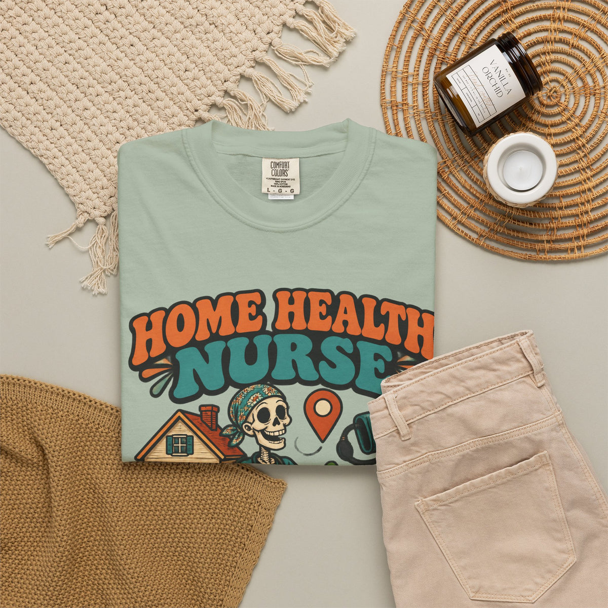 Home Health Nurse Have Bag Will Travel Skinny Skeleton Comfort Colors T-Shirt
