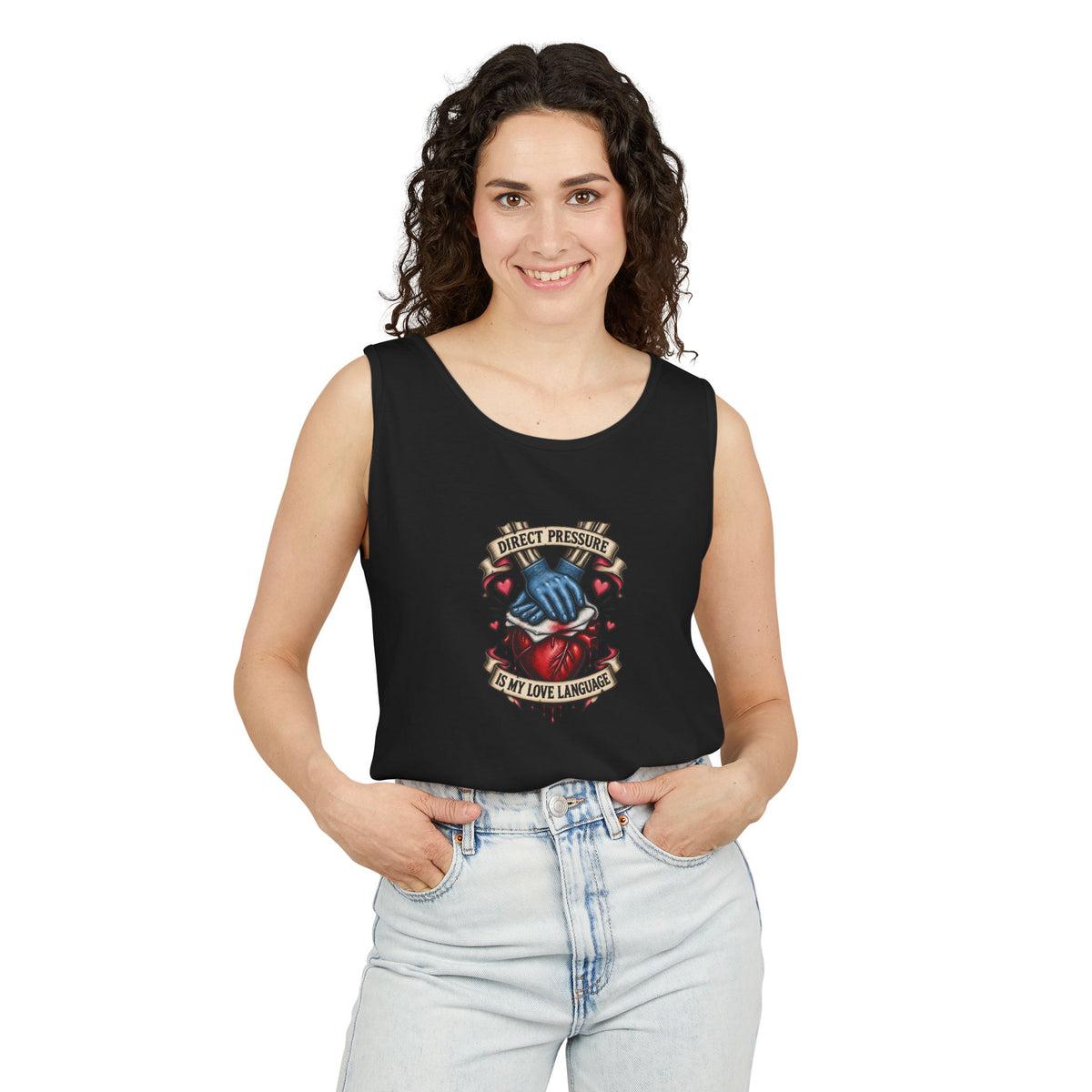 Direct Pressure Is My Love Language Skeleton ER Nurse Comfort Colors Tank Top