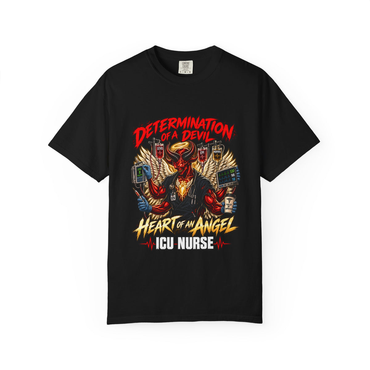 Determination of a Devil Heart of an Angel Male ICU Nurse Comfort Colors T-Shirt