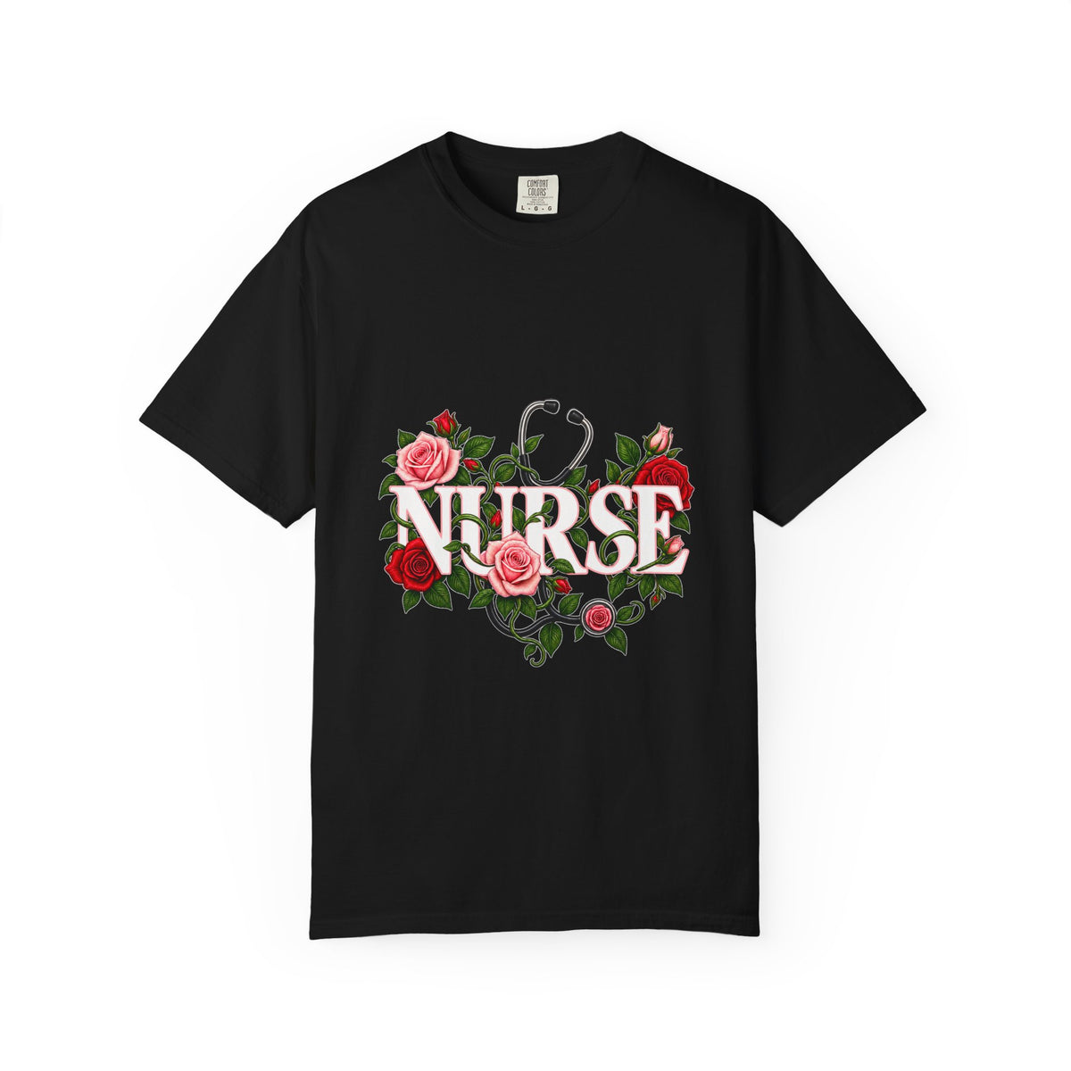 Nurse Roses and Stethoscope Floral Comfort Colors T-Shirt