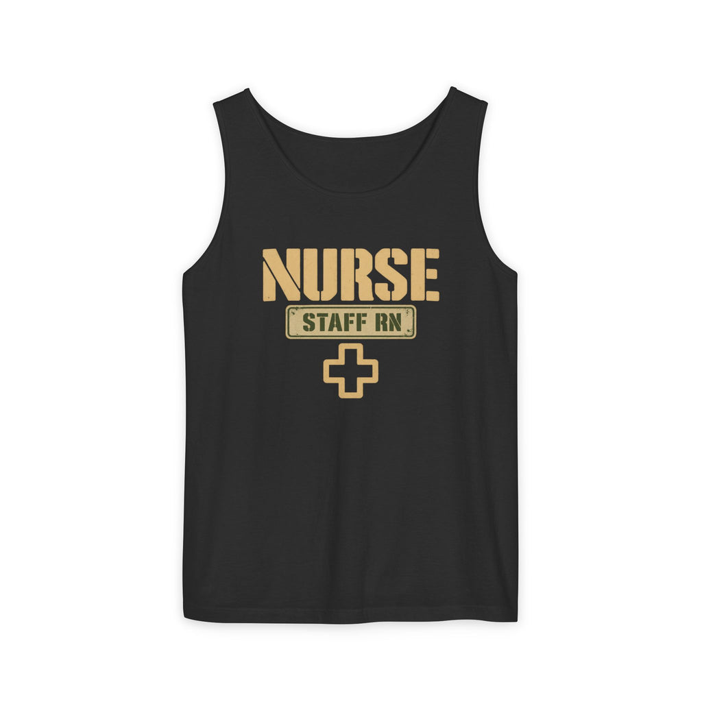 Nurse Military Stencil Staff RN Comfort Colors Tank Top