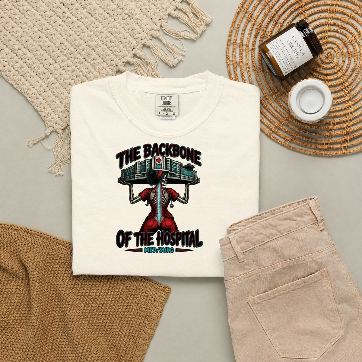 The Backbone of the Hospital Med Surg Skeleton Med Surg Nurse Comfort Colors T-Shirt folded
