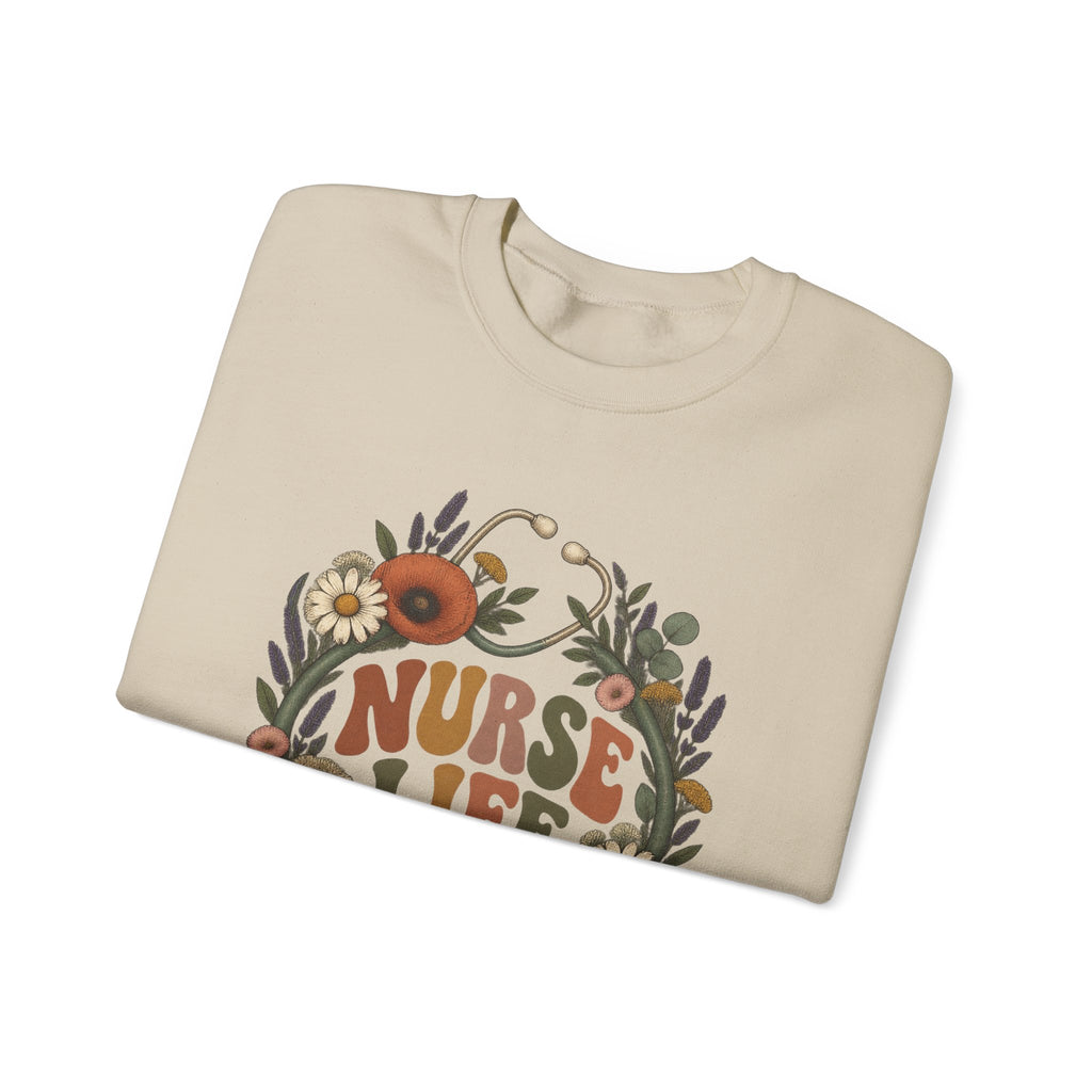 Boho Wildflower Stethoscope Nurse Life Crewneck Sweatshirt