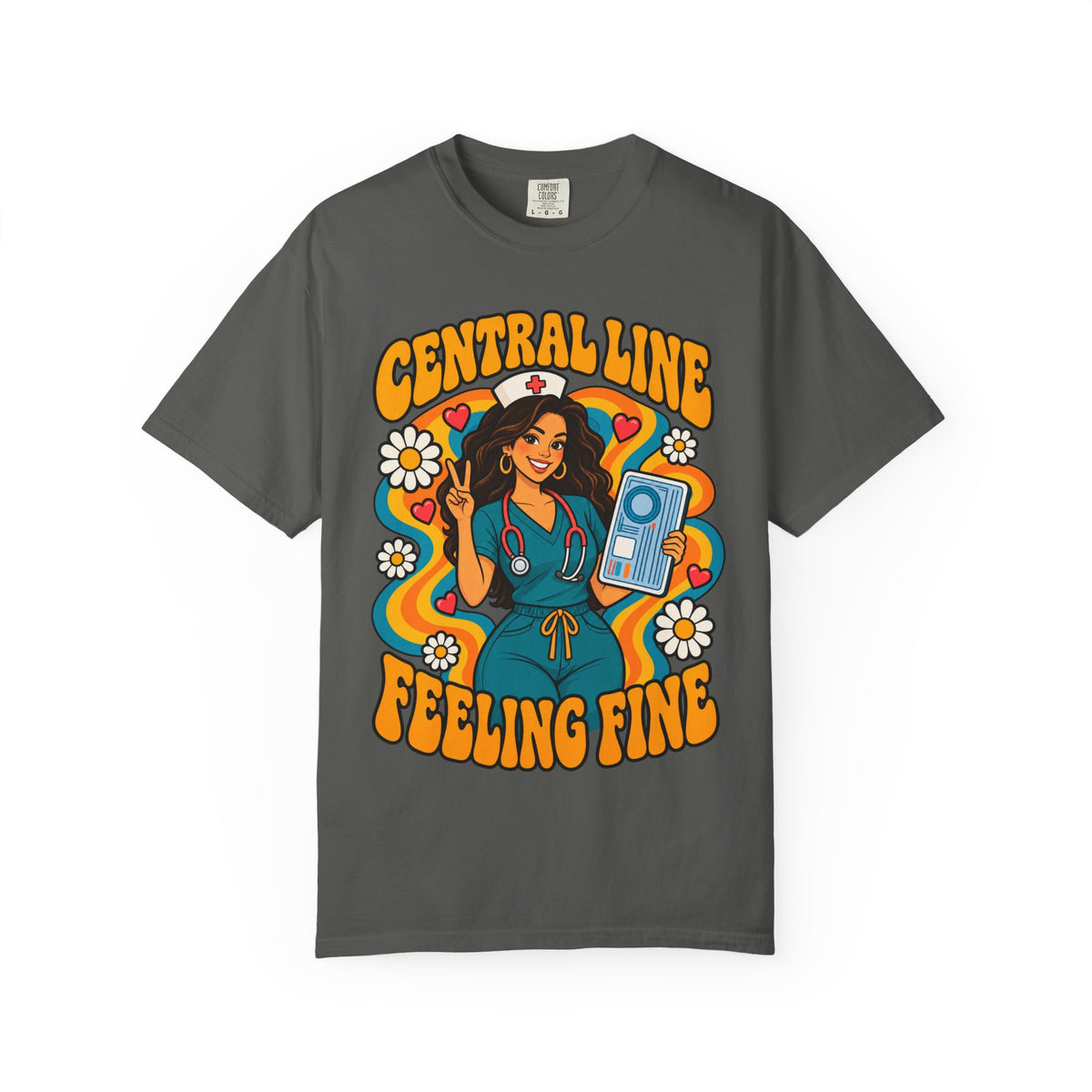 Central Line Feeling Fine ICU Nurse Tee (Long Waves)