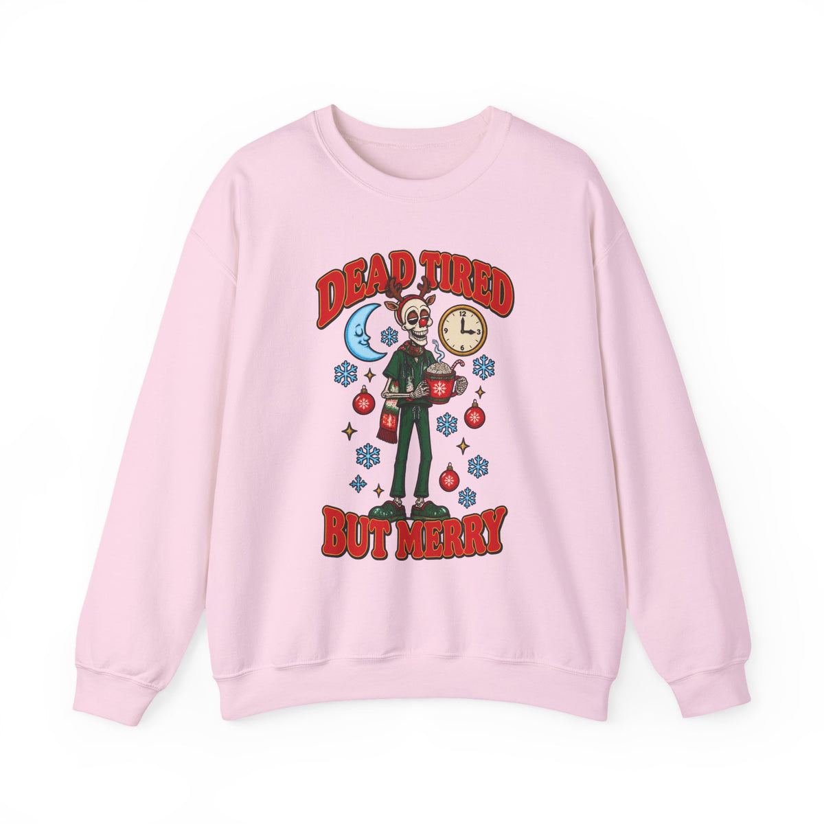 Dead Tired But Merry Skeleton Night Shift Christmas Crewneck Sweatshirt
