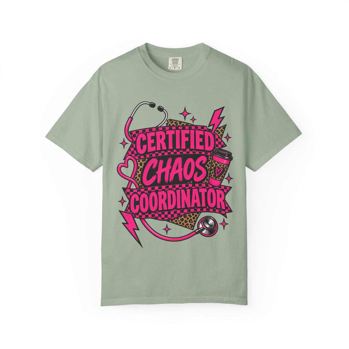 Certified Chaos Coordinator Checkered Leopard Nurse Comfort Colors T-Shirt