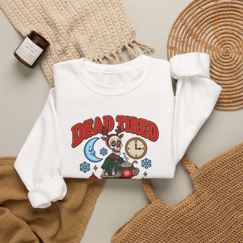 Dead Tired But Merry Skeleton Night Shift Christmas Crewneck Sweatshirt