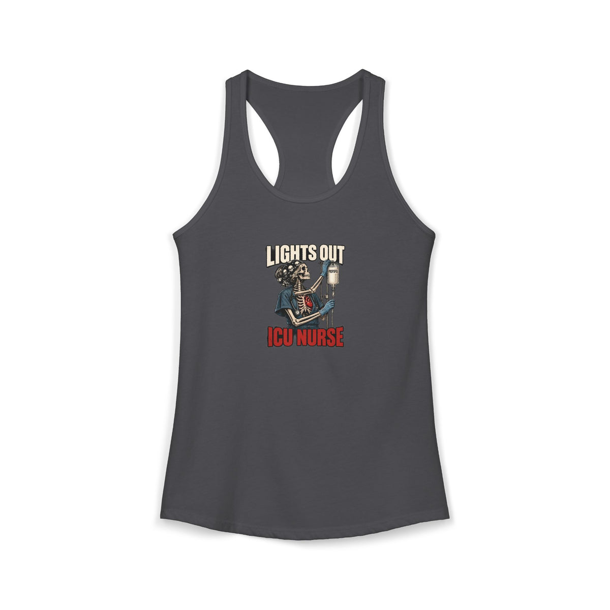 Lights Out Propofol Skeleton ICU Nurse Women's Racerback Tank Top