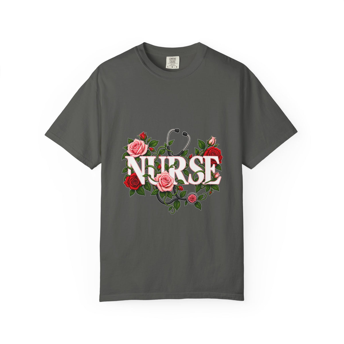 Nurse Roses and Stethoscope Floral Comfort Colors T-Shirt