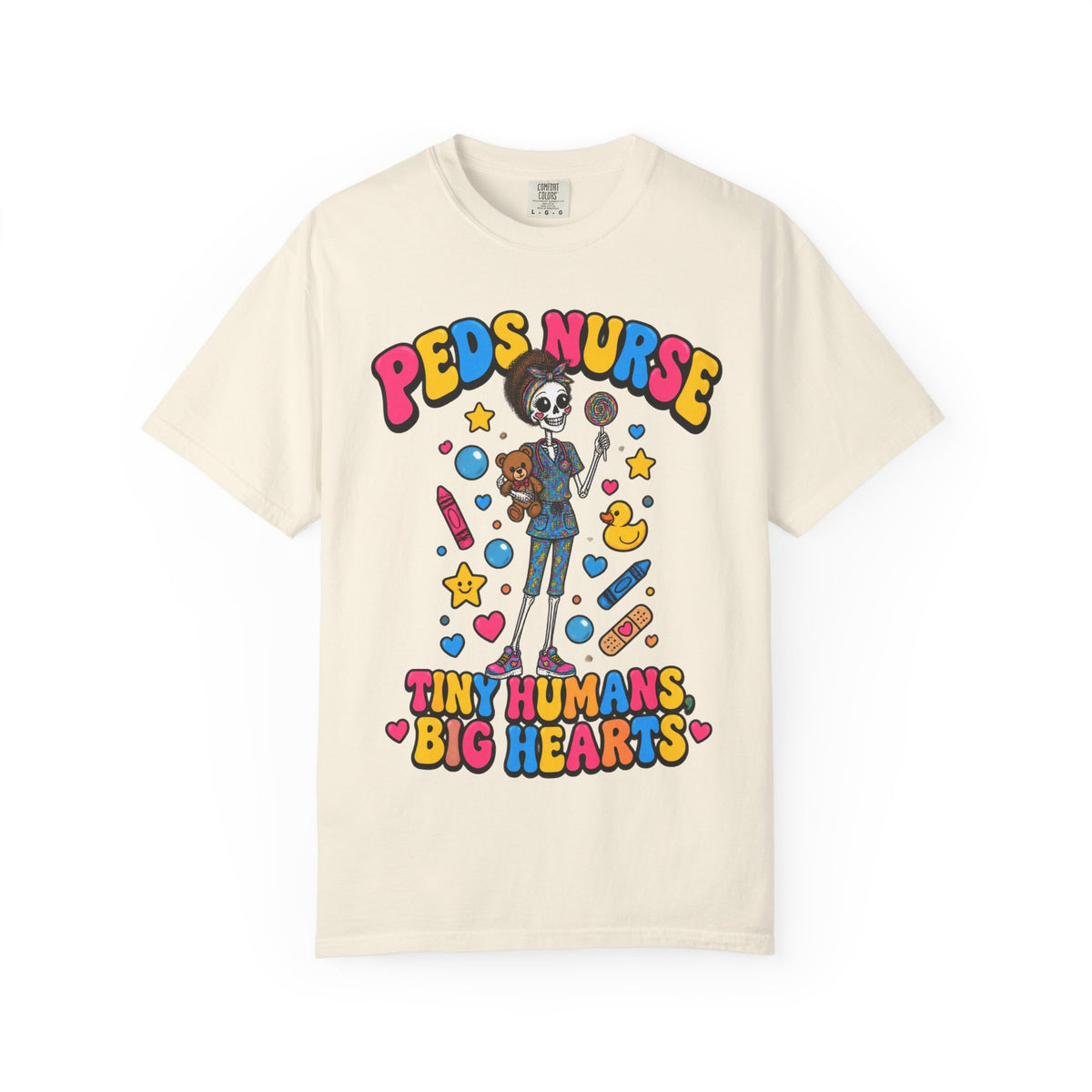 Peds Nurse Tiny Humans Big Hearts Skinny Skeleton Comfort Colors T-Shirt