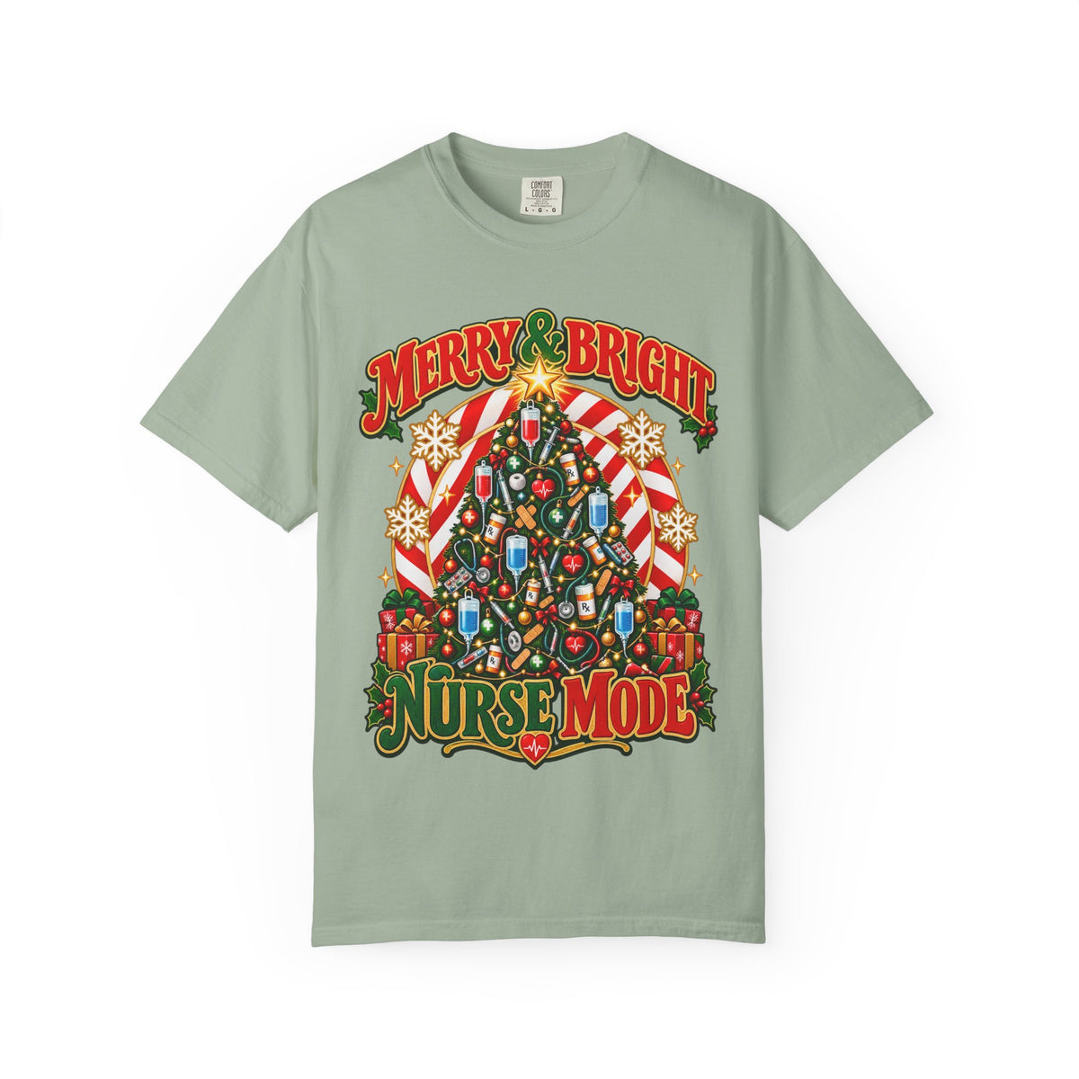 Merry & Bright Nurse Mode Christmas Tree Comfort Colors T-Shirt