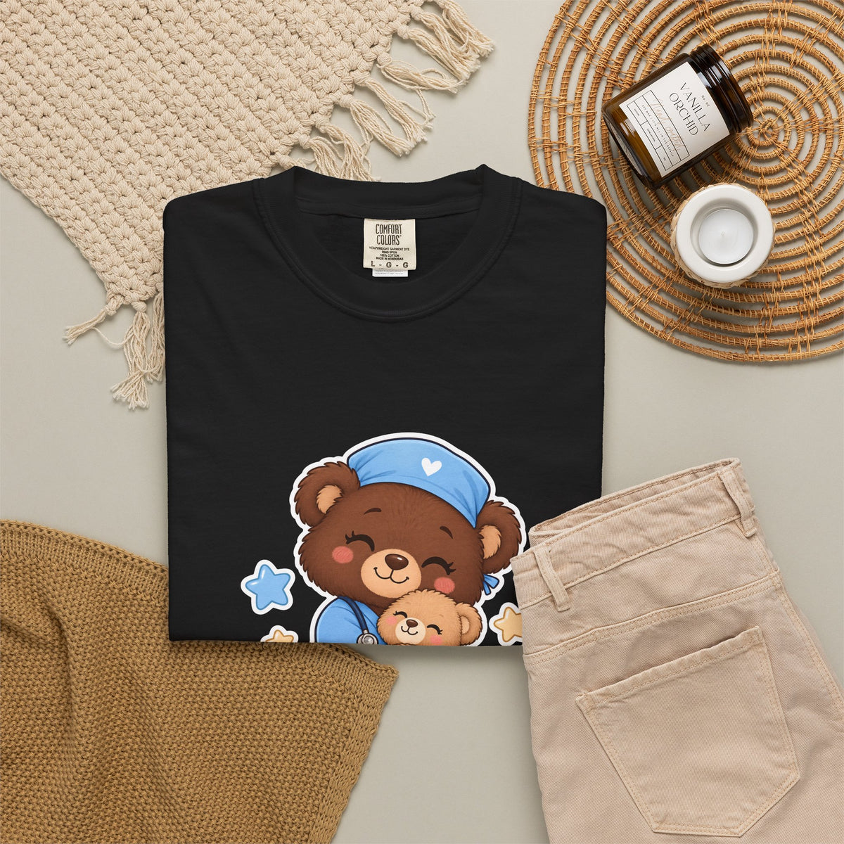 Hugs and Bandages Teddy Bear Peds Nurse Blue Comfort Colors T-Shirt