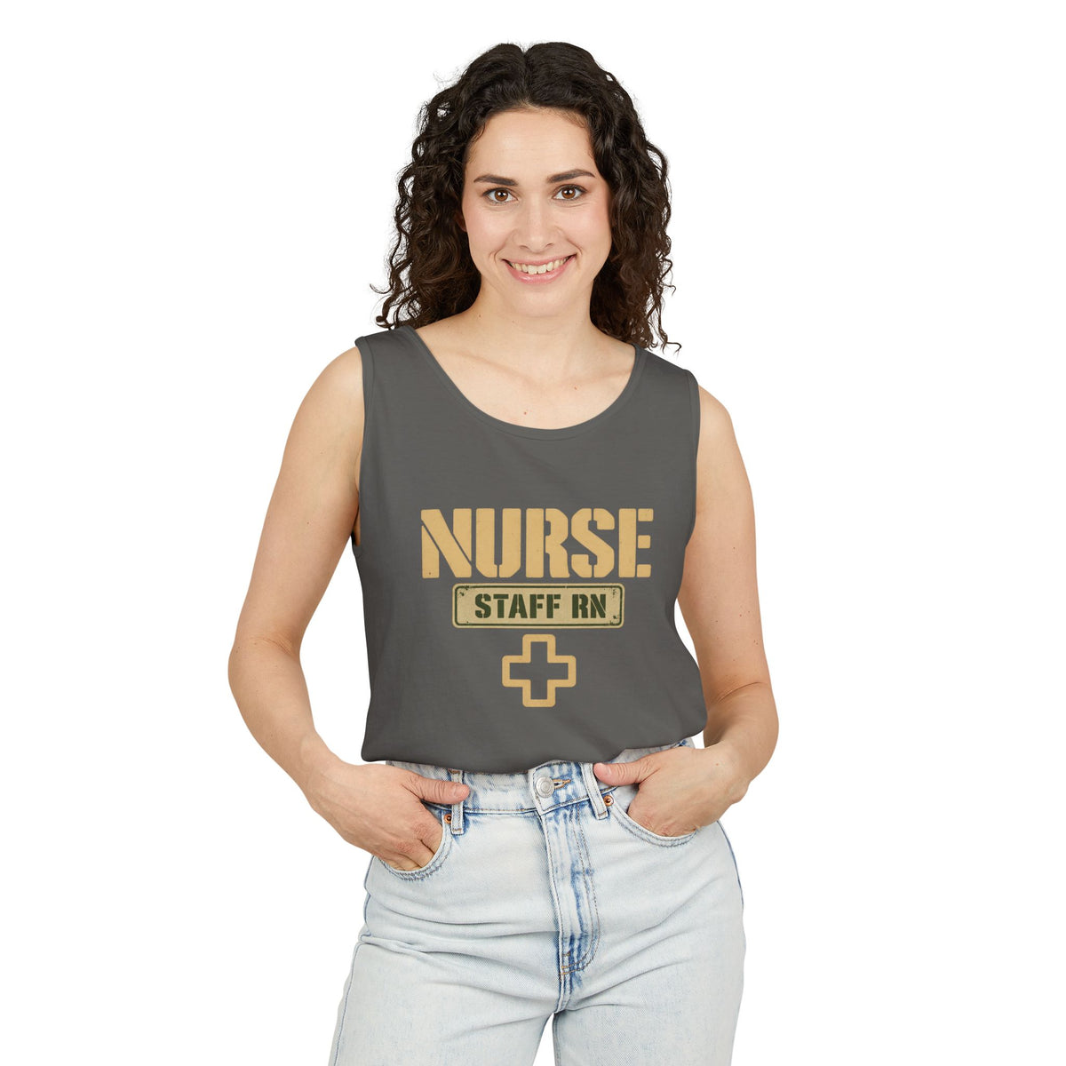 Nurse Military Stencil Staff RN Comfort Colors Tank Top