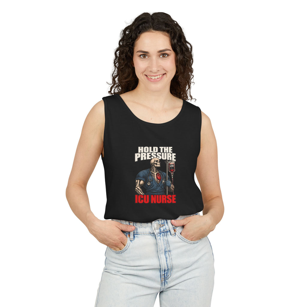 Hold the Pressure Levo Skeleton ICU Nurse Comfort Colors Tank Top