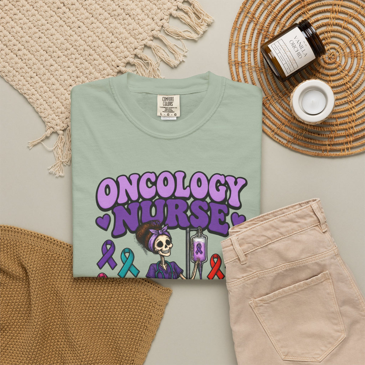 Oncology Nurse Hope in Every Bag Skinny Skeleton Comfort Colors T-Shirt
