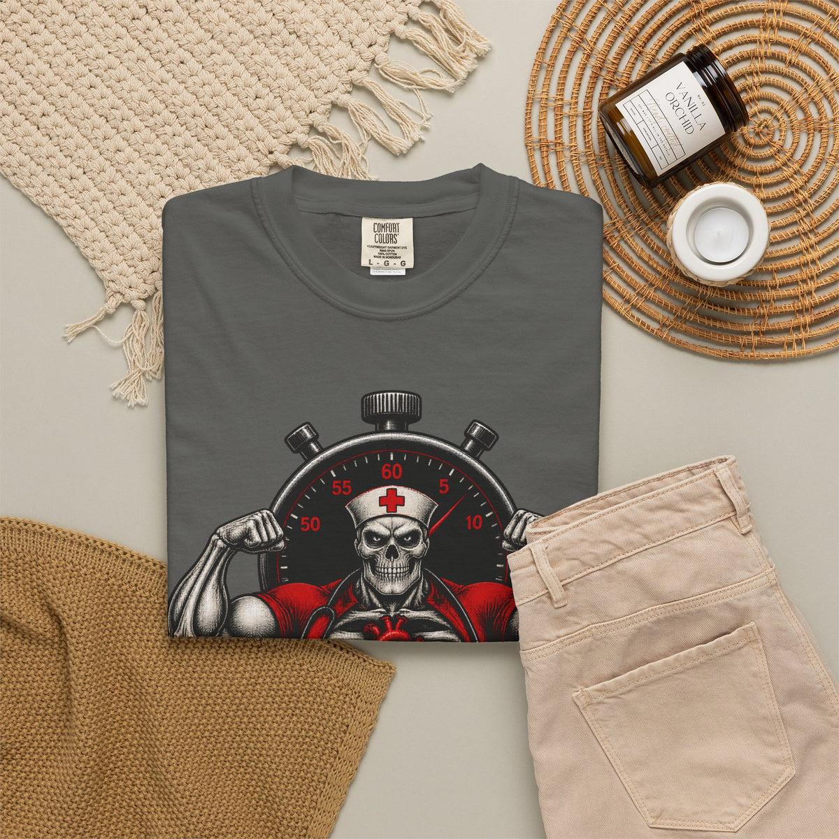 Time Is Muscle Skeleton Cardiac Nurse Comfort Colors T-Shirt