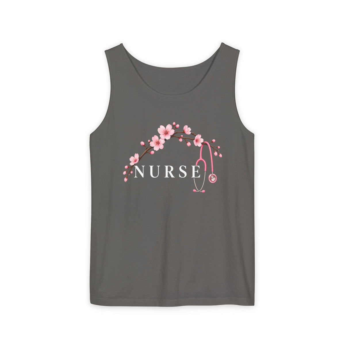 Nurse Cherry Blossom Stethoscope Floral Comfort Colors Tank Top