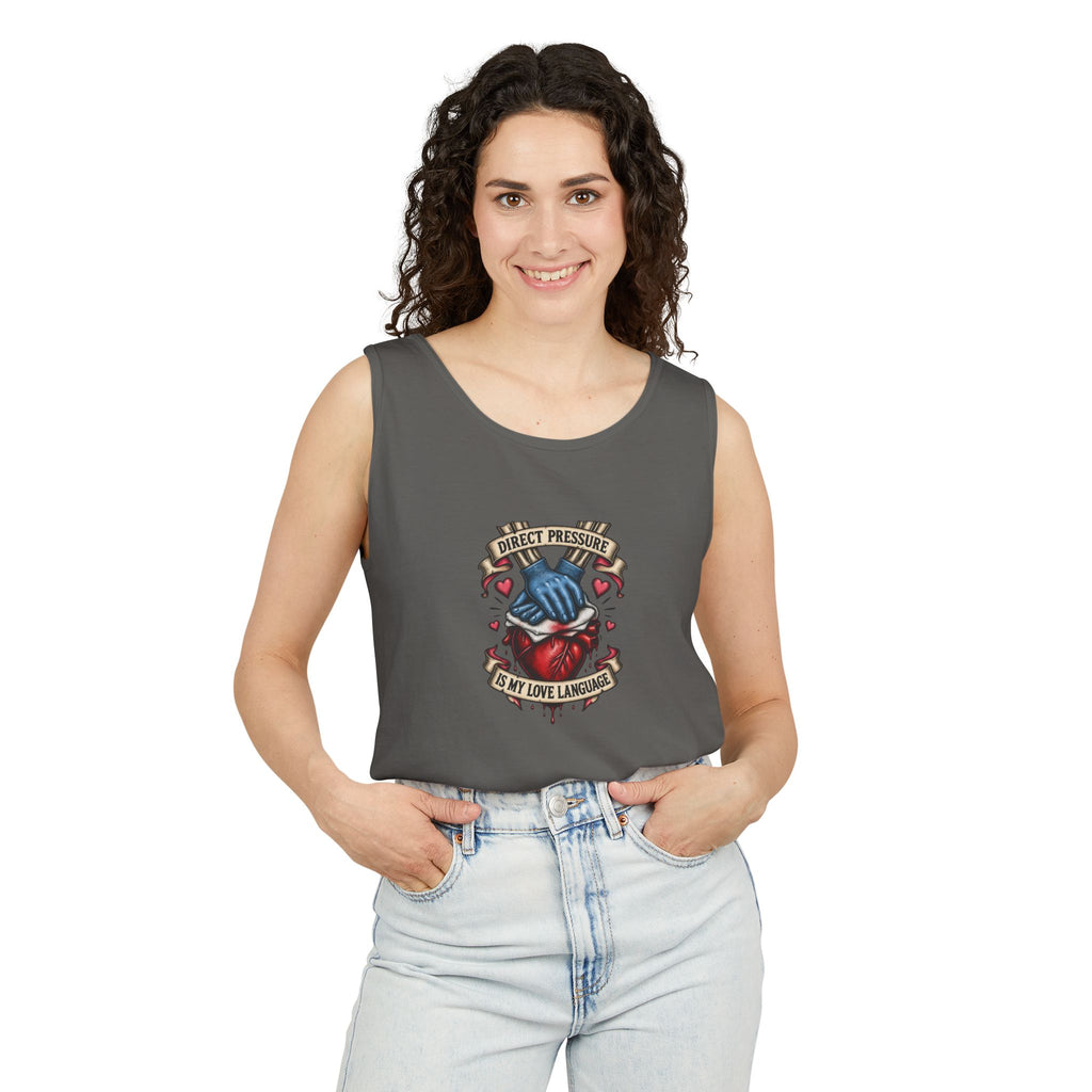 Direct Pressure Is My Love Language Skeleton ER Nurse Comfort Colors Tank Top