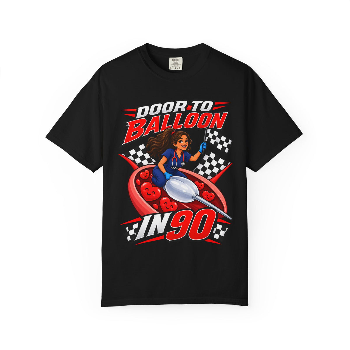 Door to Balloon in 90 Cardiac Nurse Tee (Long Waves)