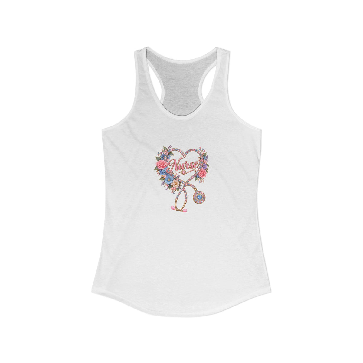 Rhinestone Stethoscope Heart Nurse Women's Racerback Tank Top