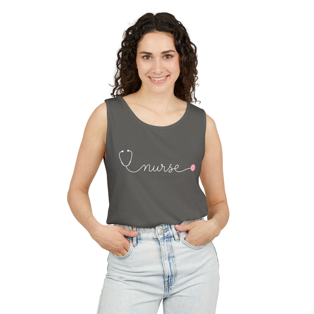 Nurse One Line Stethoscope Script Comfort Colors Tank Top