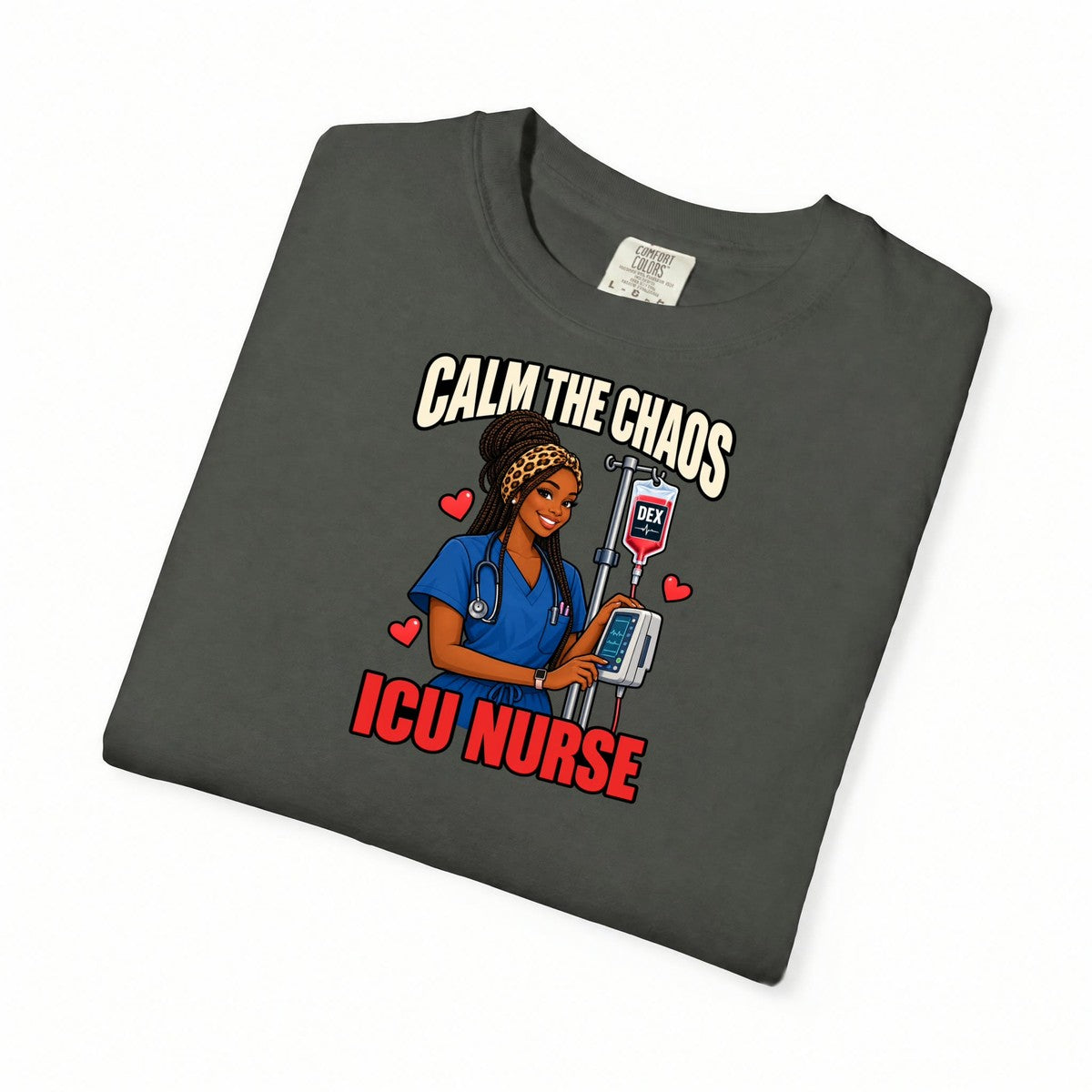 Calm the Chaos Dex ICU Nurse Tee (Box Braids)