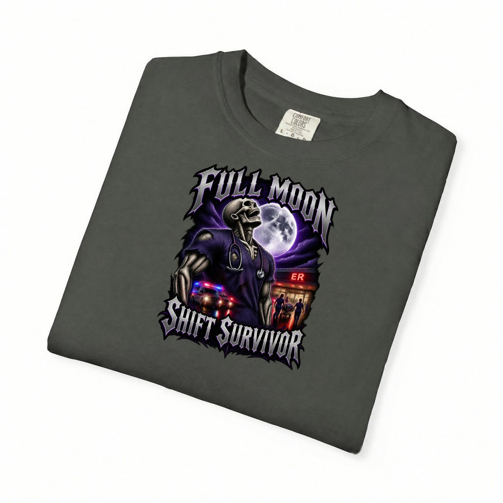 Full Moon Shift Survivor Skeleton ER Nurse Comfort Colors T-Shirt folded