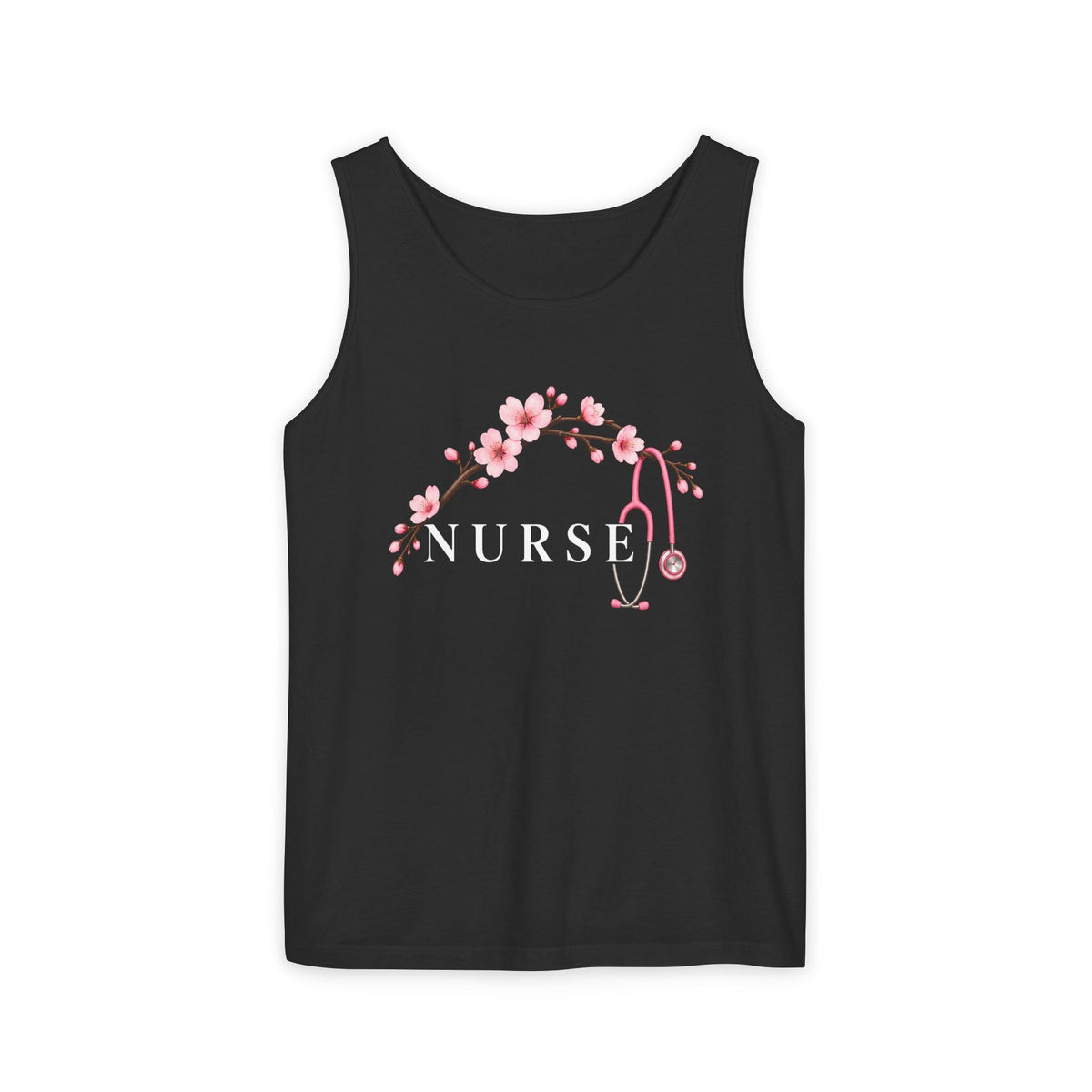 Nurse Cherry Blossom Stethoscope Floral Comfort Colors Tank Top