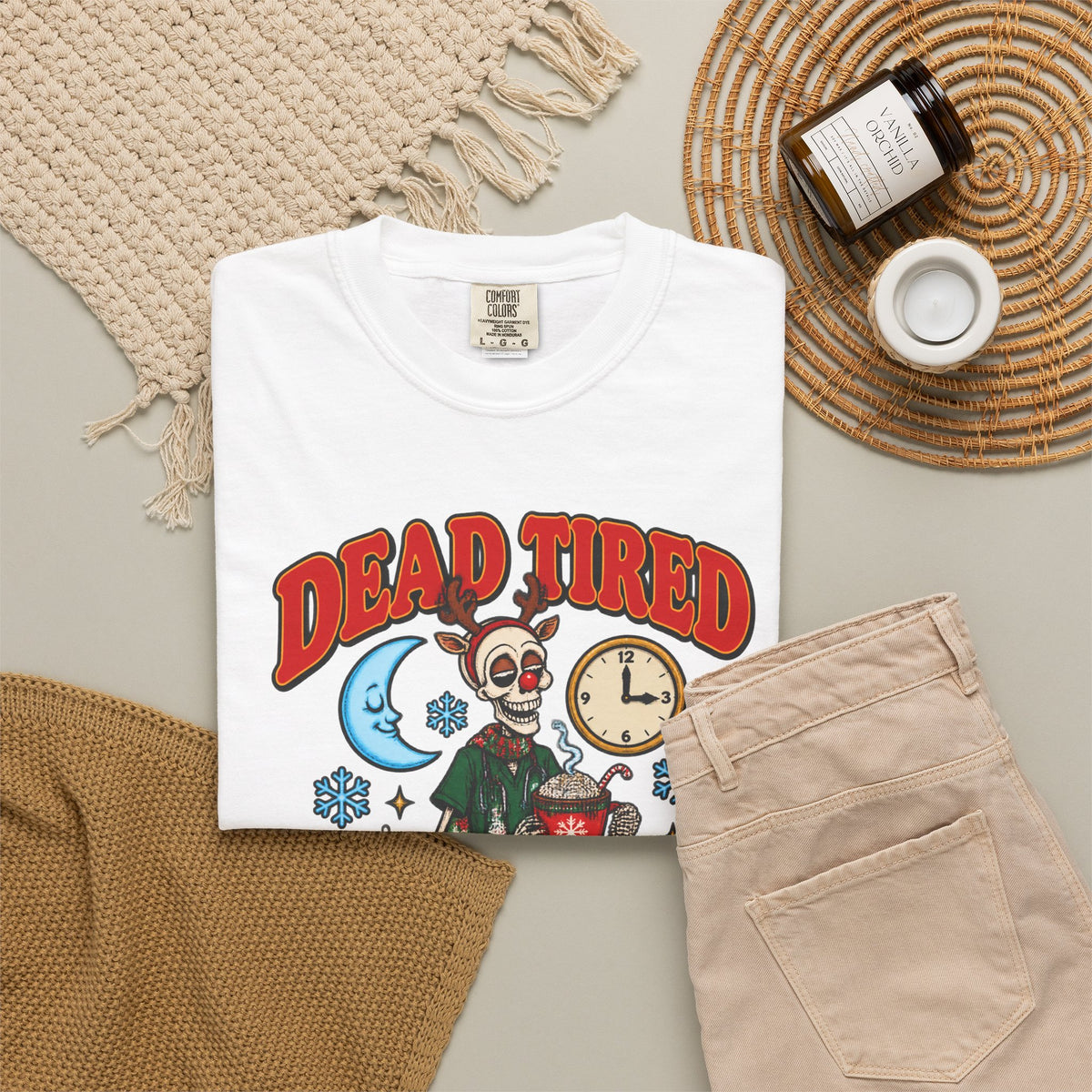Dead Tired But Merry Skeleton Night Shift Christmas Comfort Colors T-Shirt