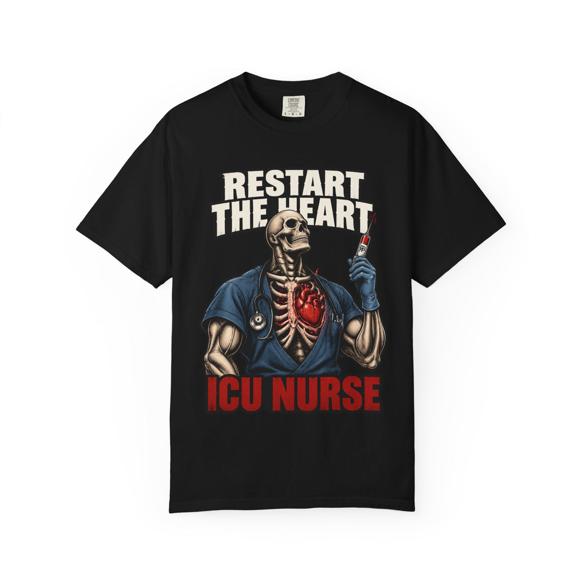 Restart the Heart Male Skeleton ICU Nurse Comfort Colors T-Shirt