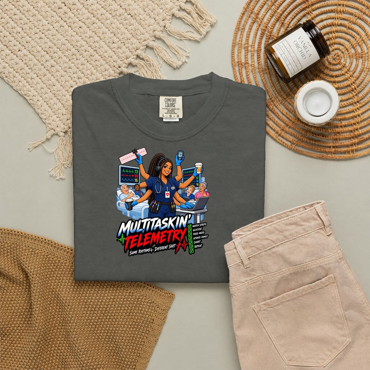 Multitaskin' Telemetry Same Rhythms Different Shift Tele Nurse Tee