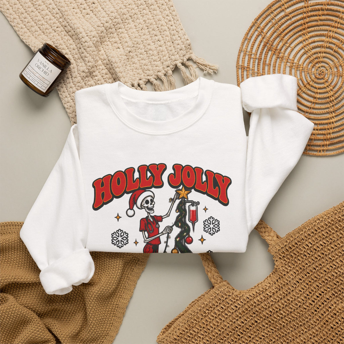 Holly Jolly Skeleton Crew Christmas Nurse Crewneck Sweatshirt