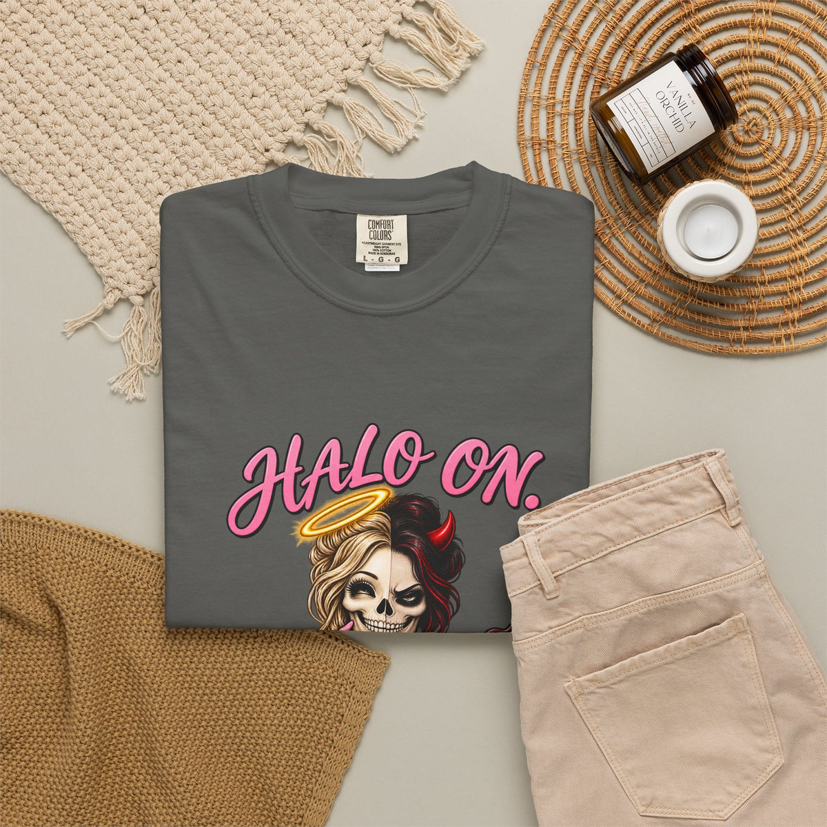 Halo On Gloves Off Nice and Naughty Skeleton Nurse Comfort Colors T-Shirt