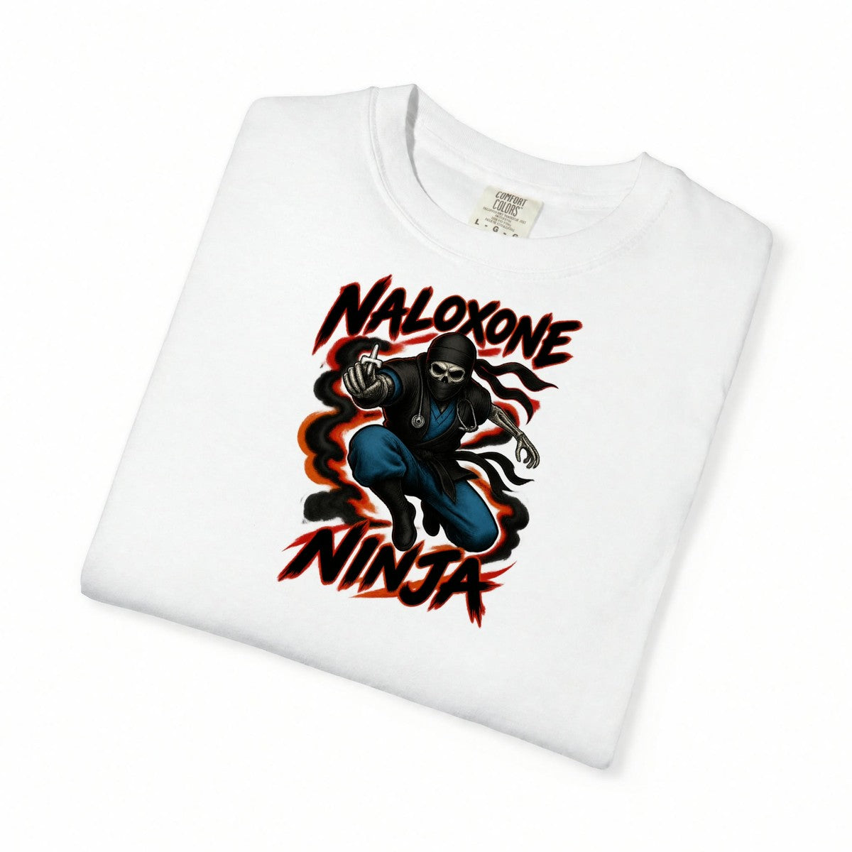Naloxone Ninja Skeleton ER Nurse Comfort Colors T-Shirt folded