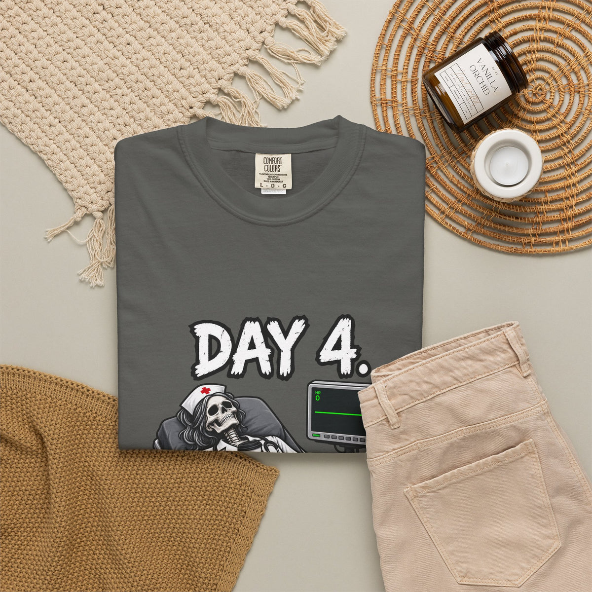 Day 4 Vibes Flatline Skeleton Nurse Comfort Colors T-Shirt