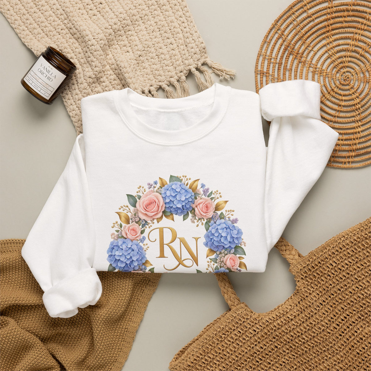 Hydrangea Wreath RN Crewneck Sweatshirt