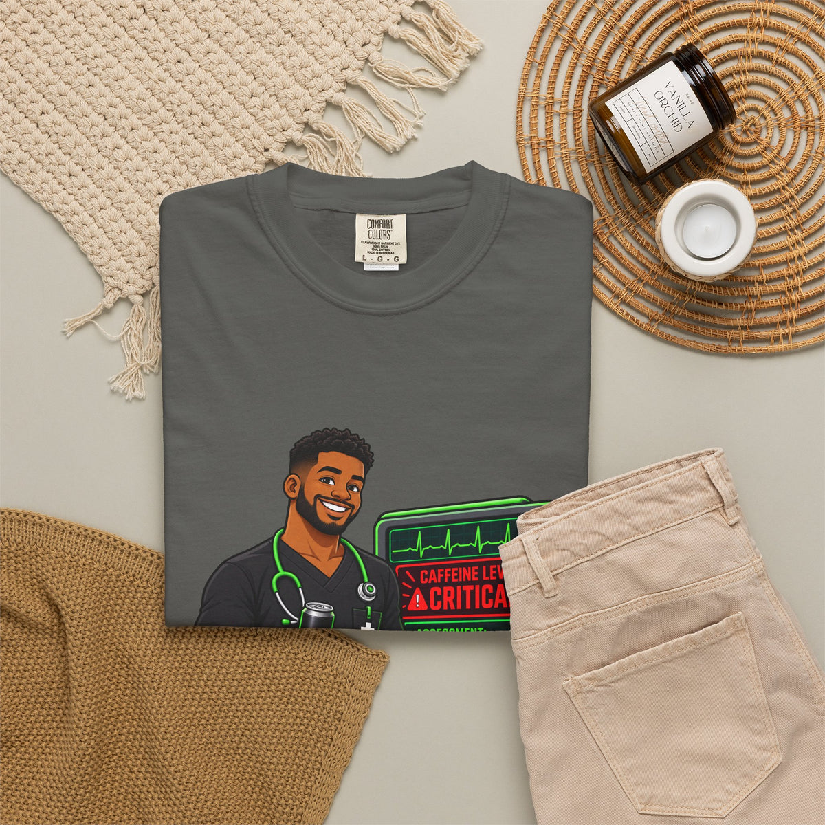 Caffeine Level Critical Assessment Complete Male Nurse Comfort Colors T-Shirt