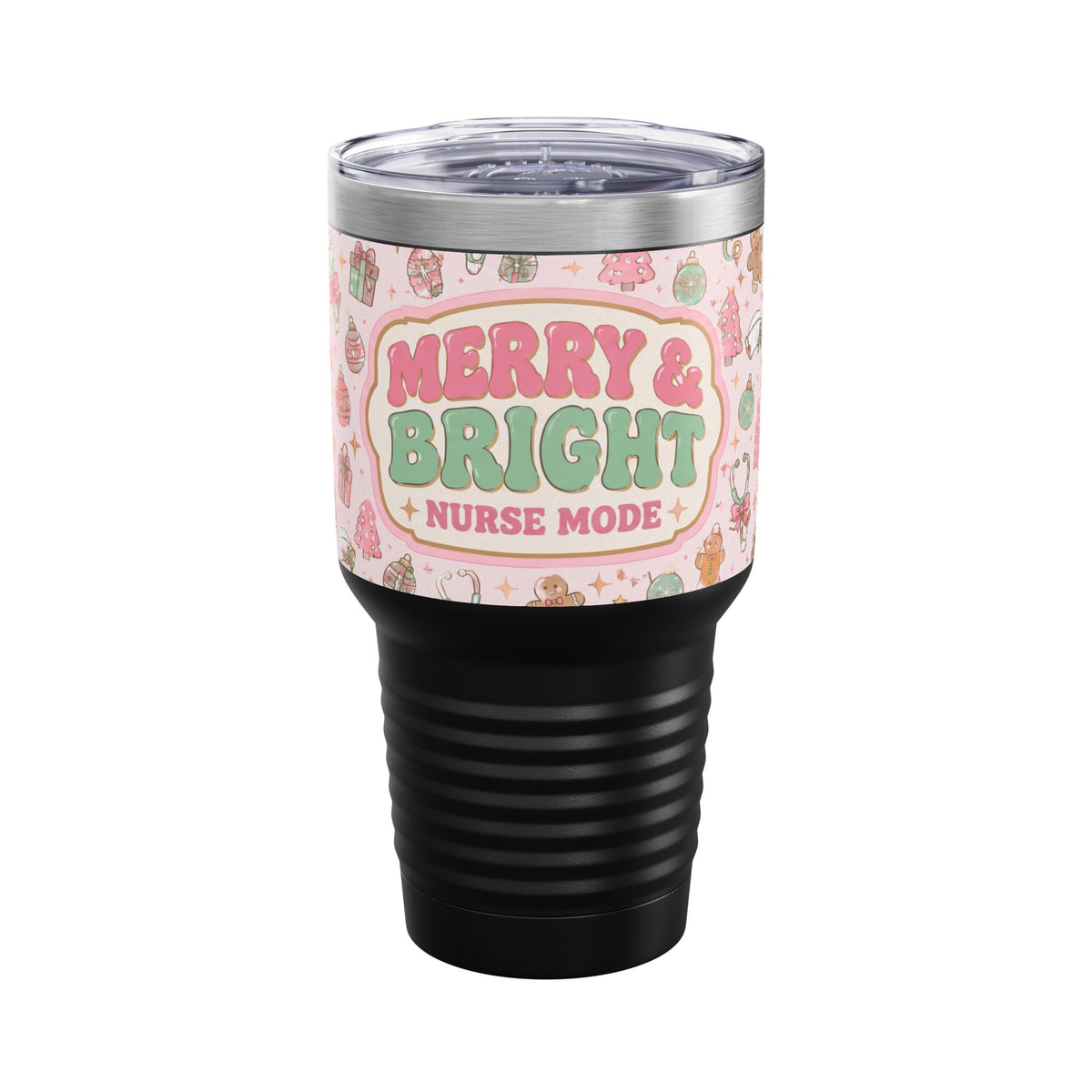 Merry and Bright Nurse Mode Pink Christmas 30oz Tundra Tumbler