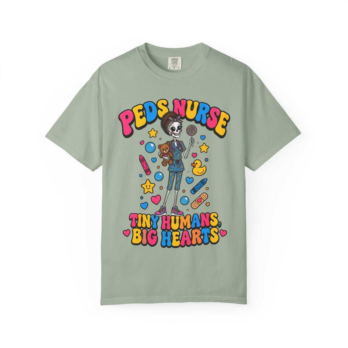 Peds Nurse Tiny Humans Big Hearts Skinny Skeleton Comfort Colors T-Shirt