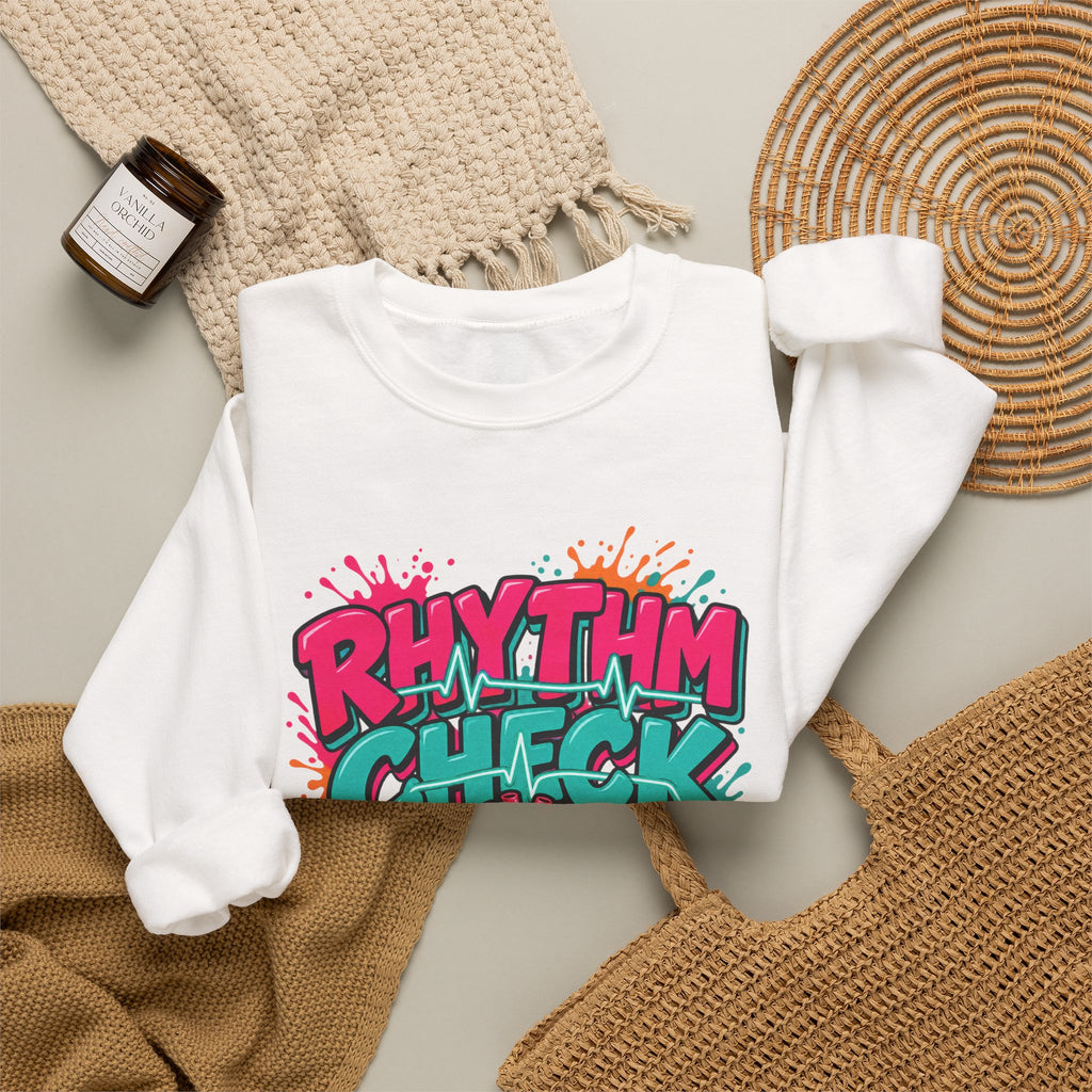Rhythm Check I Speak Fluent EKG Tele Nurse Crewneck Sweatshirt